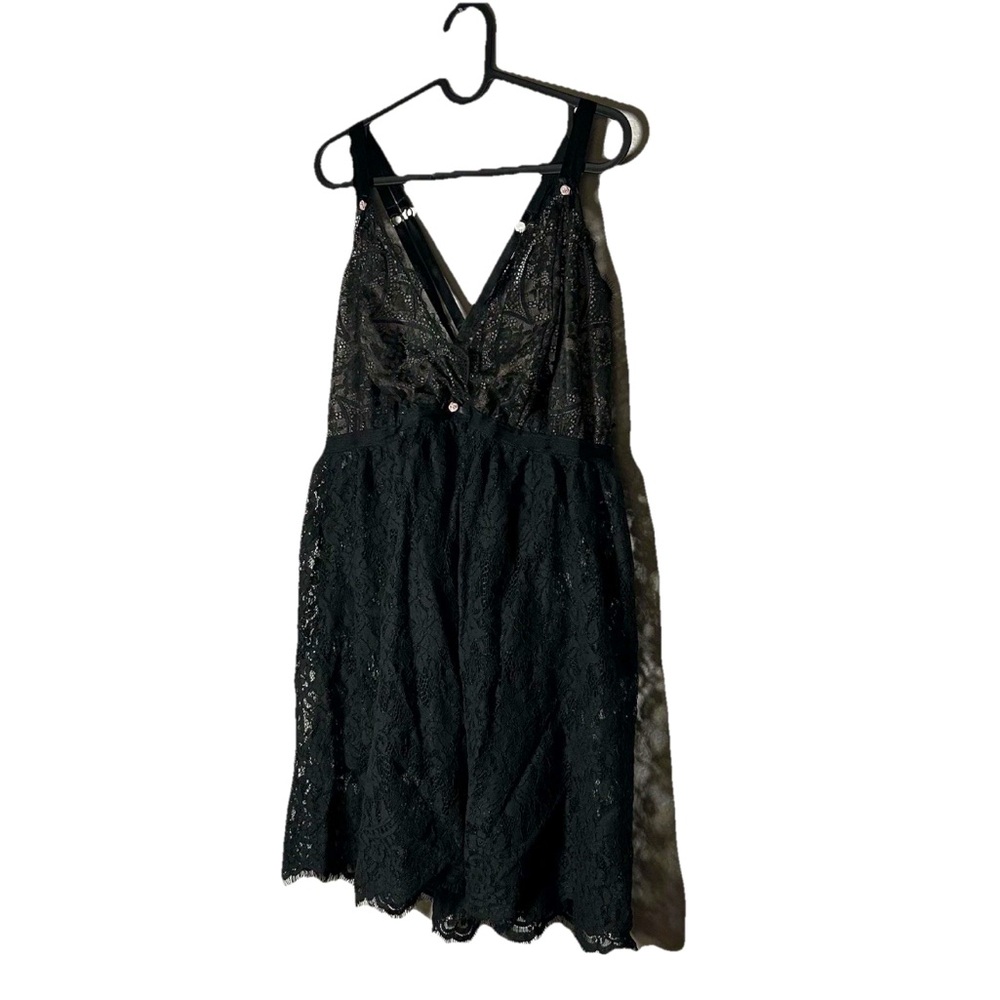 Lane Bryant Cacique 2-Piece Lace Babydoll Teddy Lingerie Set Size 26/28 Black
